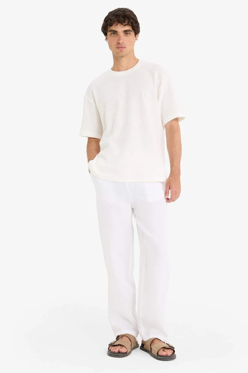 Defacto  Linen Relax Fit Three Pocket Wide Leg Trousers for Men | Best Price UAE