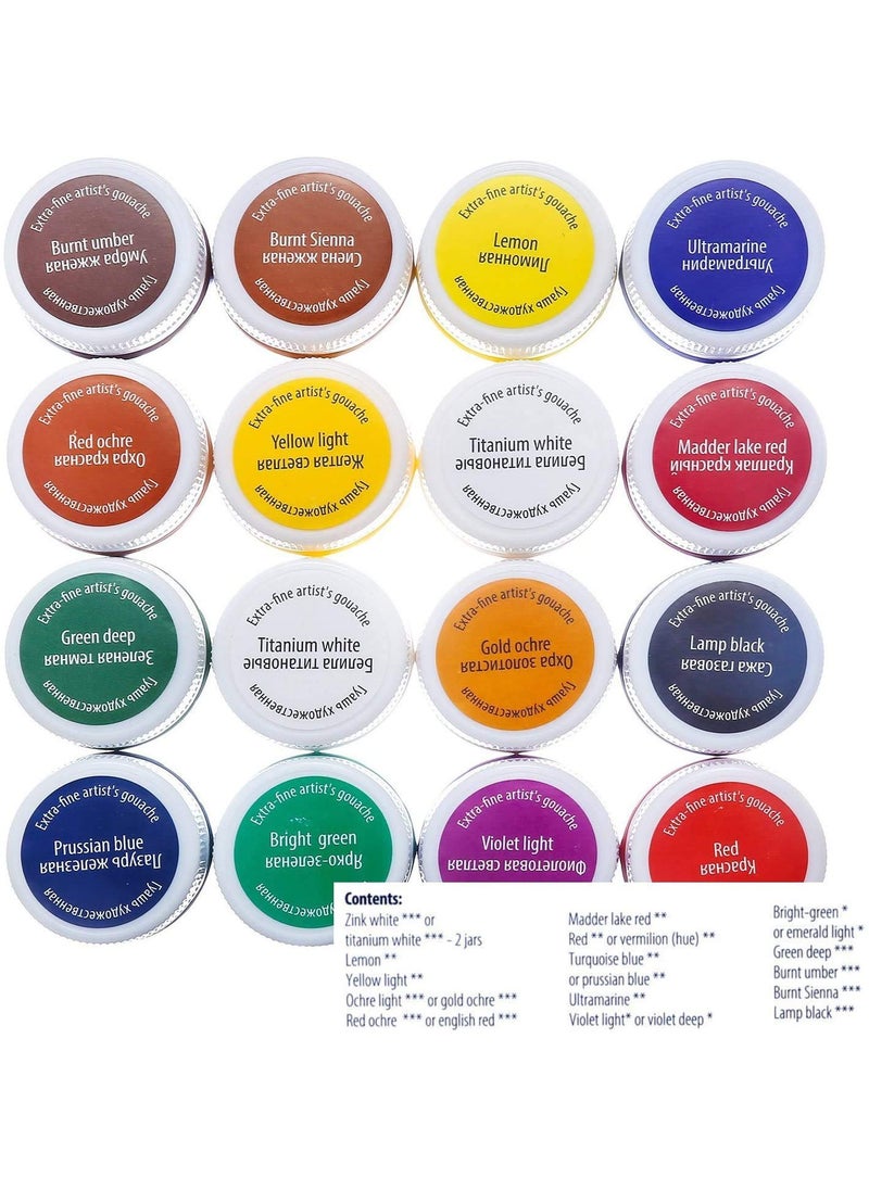 Master Class - Nevskaya Master Class Professional Gouache Colors Palitra Paints -16 x 20 ml Jars - Image 1