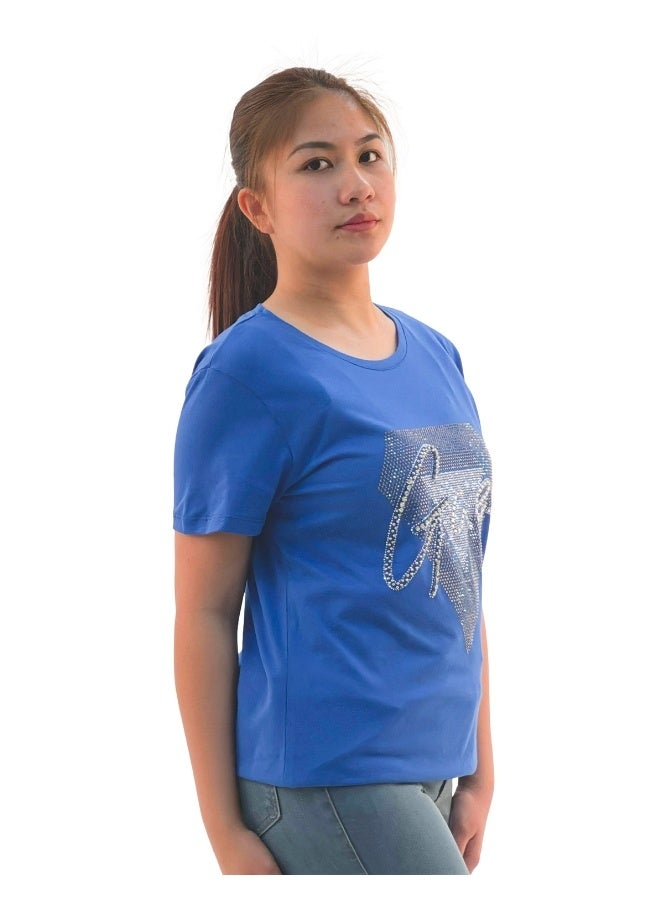 JOANNA W203047 Women's Diamond Design With Quotes Round Neck Short Sleeve T-Shirt - Blue - Image 2