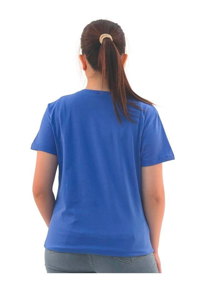 JOANNA W203047 Women's Diamond Design With Quotes Round Neck Short Sleeve T-Shirt - Blue - Image 3