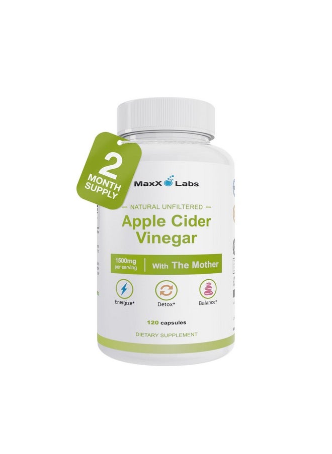 MaxX Labs MaxX Labs Apple Cider Vinegar Capsules with Mother, 1500mg ACV Pills, Helps Improve Energy, Support Efforts to Improve Immunity and Digestion High Potency, Non-GMO, Gluten-Free - 60-Day Supply  - Image 1