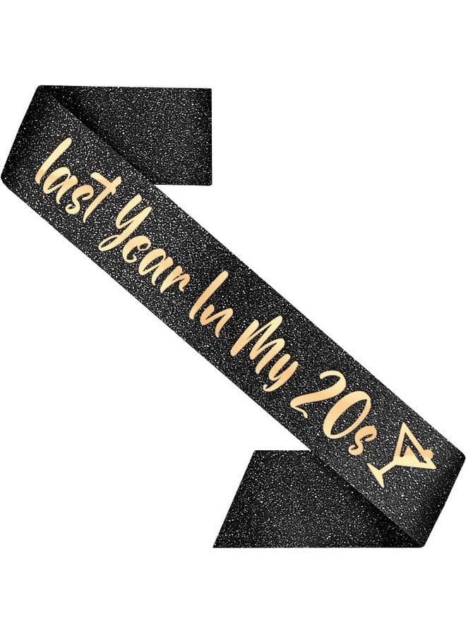 PartyForever 29th Birthday Sash for Women Last Year in My 20s Black Glitter Sash with Rose Gold Letters Birthday Decoration for Her - Image 1
