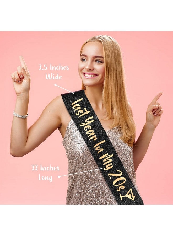 PartyForever 29th Birthday Sash for Women Last Year in My 20s Black Glitter Sash with Rose Gold Letters Birthday Decoration for Her - Image 2