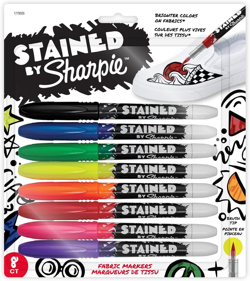 Sharpie Markers قماش شاربى الملون برأس فرشاة 8 ألوان مختلطة - Image 1