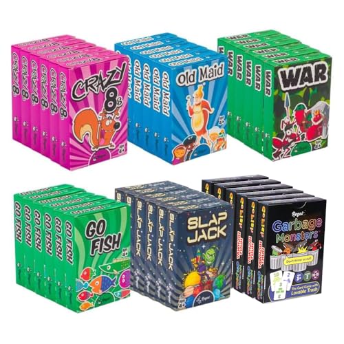 Regal Games Card Games for Kids Go Fish Crazy 8s Old Maid Slap Jack Garbage Monsters War Simple Fun Classic Family Table Game Sets 6 x 6 - Image 1