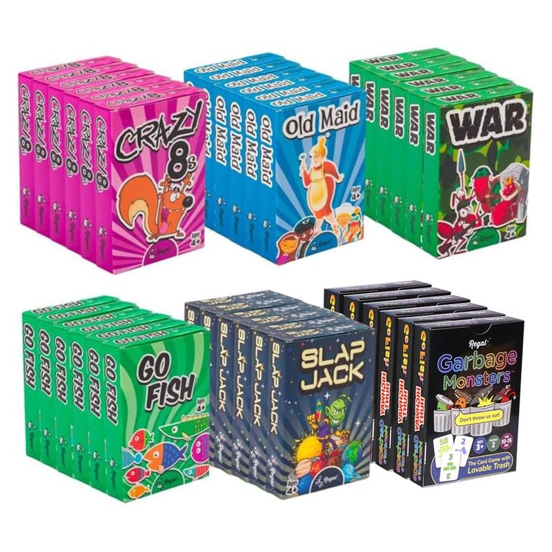 Regal Games Card Games for Kids Go Fish Crazy 8s Old Maid Slap Jack Garbage Monsters War Simple Fun Classic Family Table Game Sets 6 x 6 - Image 3