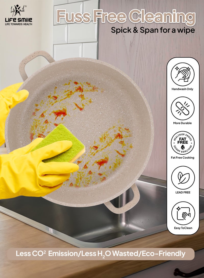 Life Smile 28cm Granite Nonstick Shallow Pot with Lid – Induction Base, 3.5L - Image 2