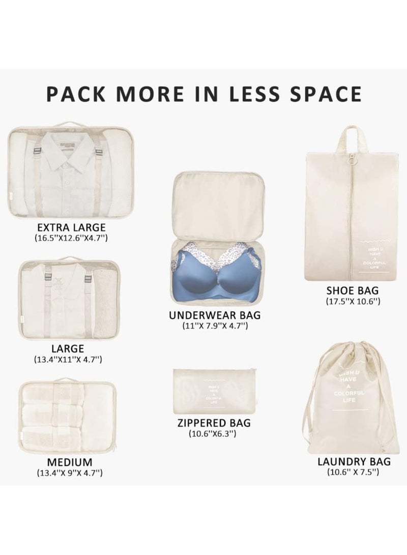 بريمو بلس طقم حقائب سفر منظمة مقاومة للماء مكون من 7 قطع بيج - Image 2