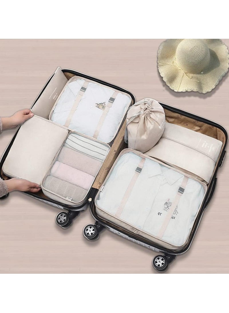 بريمو بلس طقم حقائب سفر منظمة مقاومة للماء مكون من 7 قطع بيج - Image 5