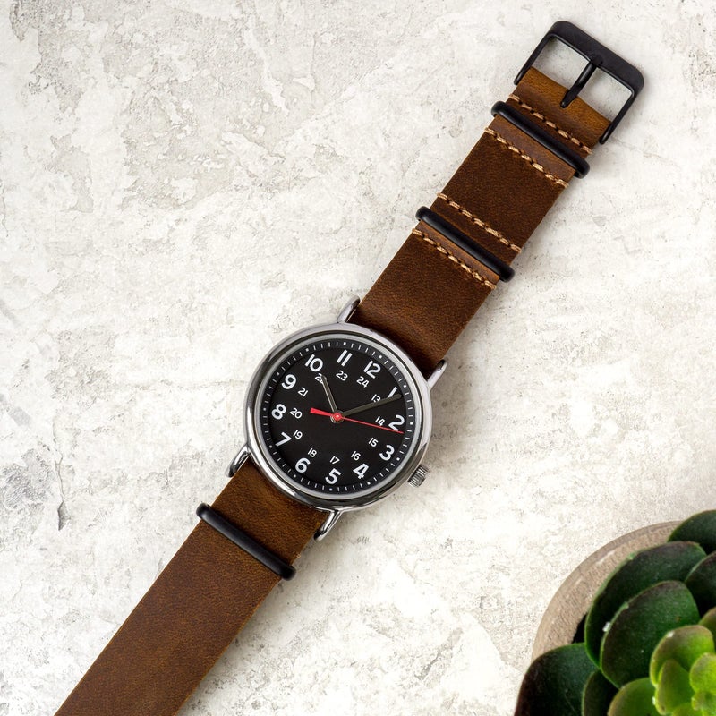 Benchmark Basics Leather Watch Band - Crazy Horse Oiled Leather One-Piece Watch Straps for Men & Women - Choice of Color & Width - 18mm, 20mm, 22mm or 24mm (20mm, Dark Brown PVD) - Image 3