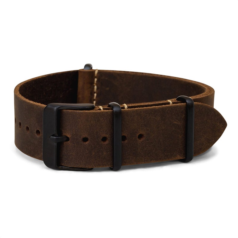 Benchmark Basics Leather Watch Band - Crazy Horse Oiled Leather One-Piece Watch Straps for Men & Women - Choice of Color & Width - 18mm, 20mm, 22mm or 24mm (20mm, Dark Brown PVD) - Image 1