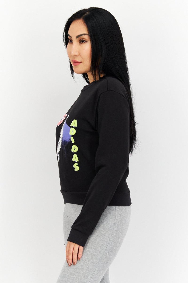 adidas Originals Women Regular Fit Long Sleeve Graphic Print Training Sweatshirt, Black Combo  - Image 4