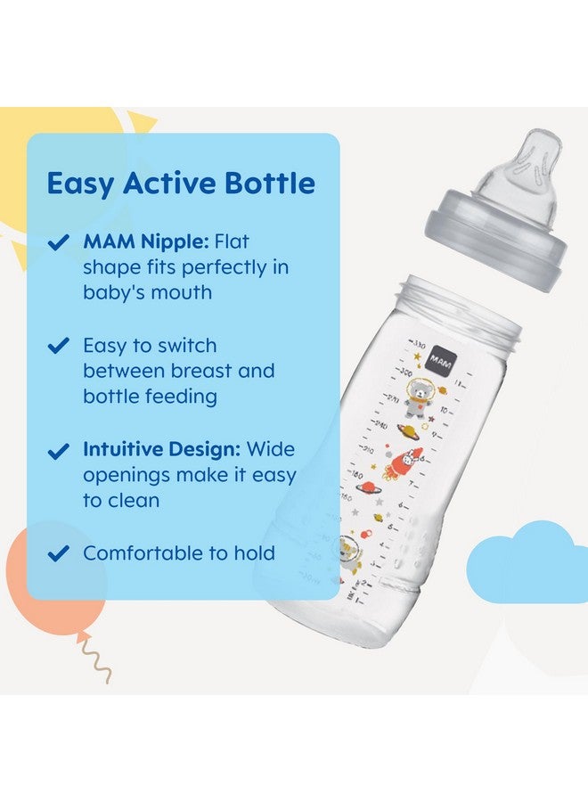 MAM Easy Active Baby Bottles 11 oz with Bonus Nipple, Fast Flow Skinsoft Silicone Nipple with Wide Neck Ergonomic Design, Easy to Hold, BPA-Free Bottles with Leak-Proof Caps for 4+ Months Baby, Unisex - Image 1