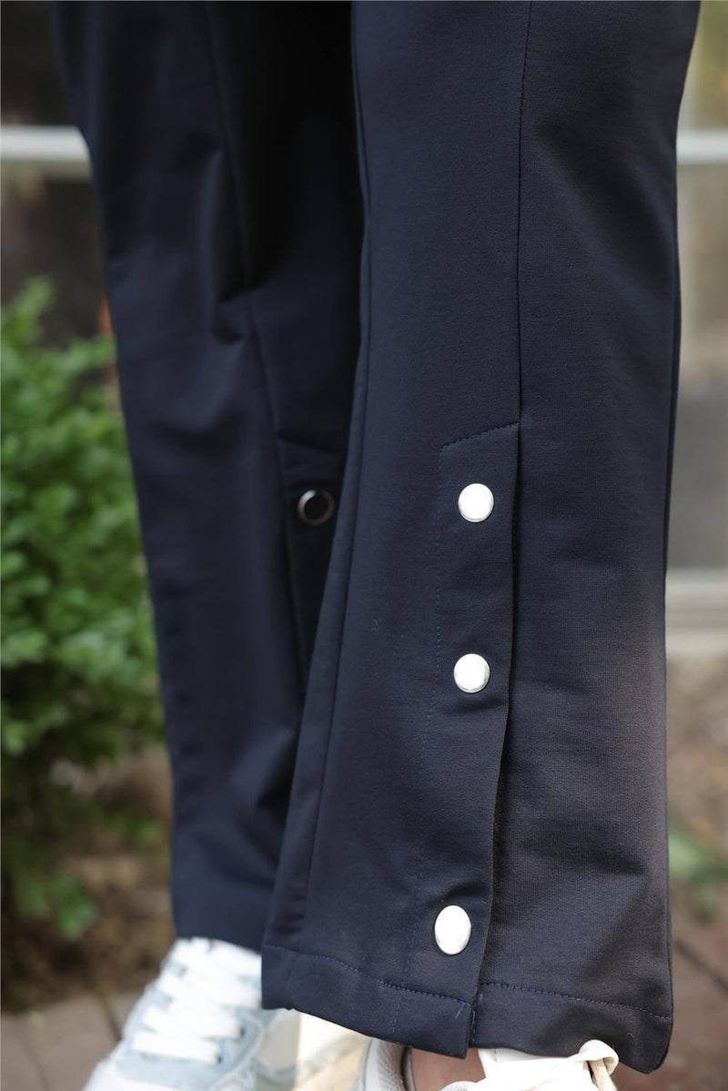 Bwest Zippered Pocket Snap Detail Double Hijab Tracksuit - 71207.015 - Navy Blue - Image 2