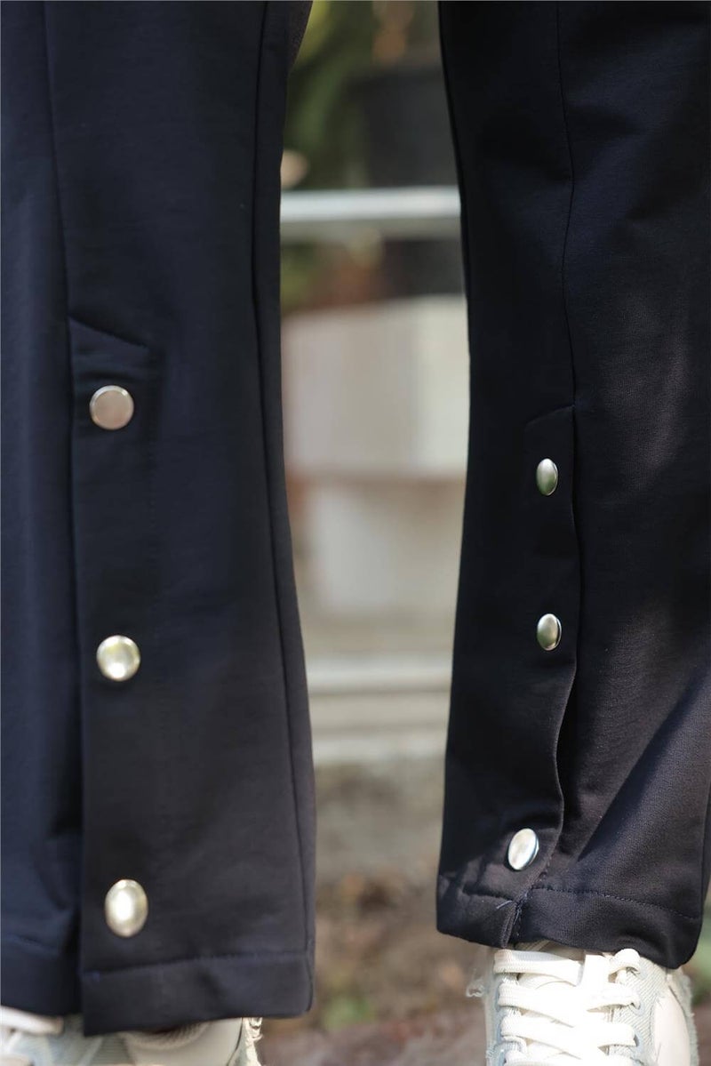Bwest Zippered Pocket Snap Detail Double Hijab Tracksuit - 71207.015 - Navy Blue - Image 3