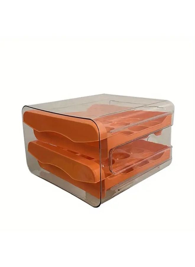 Orange Double Layered Egg Box 32 Slot Stackable Fridge Organizer Holds 24 Eggs - Image 1