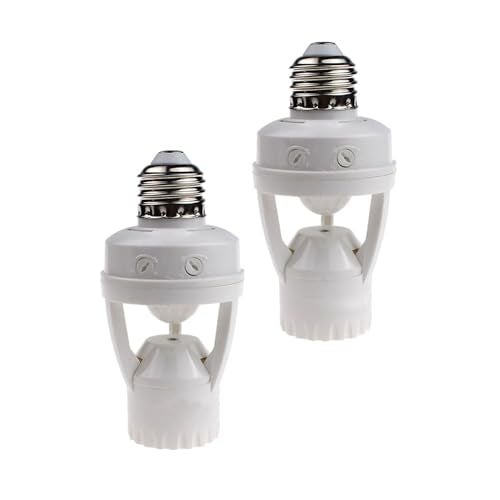 LPHUMEX 2pcs Motion Activated Light Sockets, E26/E27 Screw in Add on/Off Motion Sensor Sockets for Existing Lights, Dusk and Dawn Auto Motion Sensor Light Sockets Indoor for Porch Garage Basement - Image 1