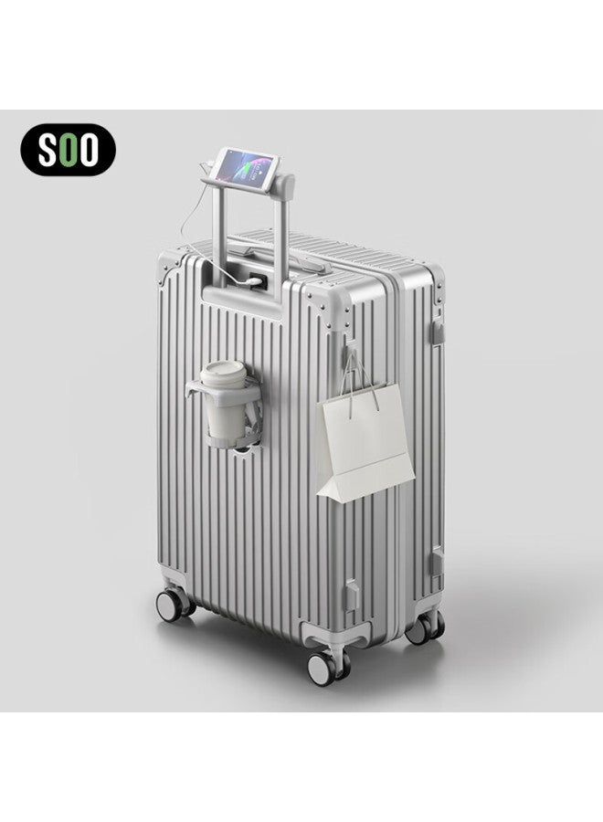 Soo Small Carry-on Luggage For Men Business Trip Short Distance Women Travel Trolley Case Password Suitcase Cup Holder Silver 20 Inch - Image 1