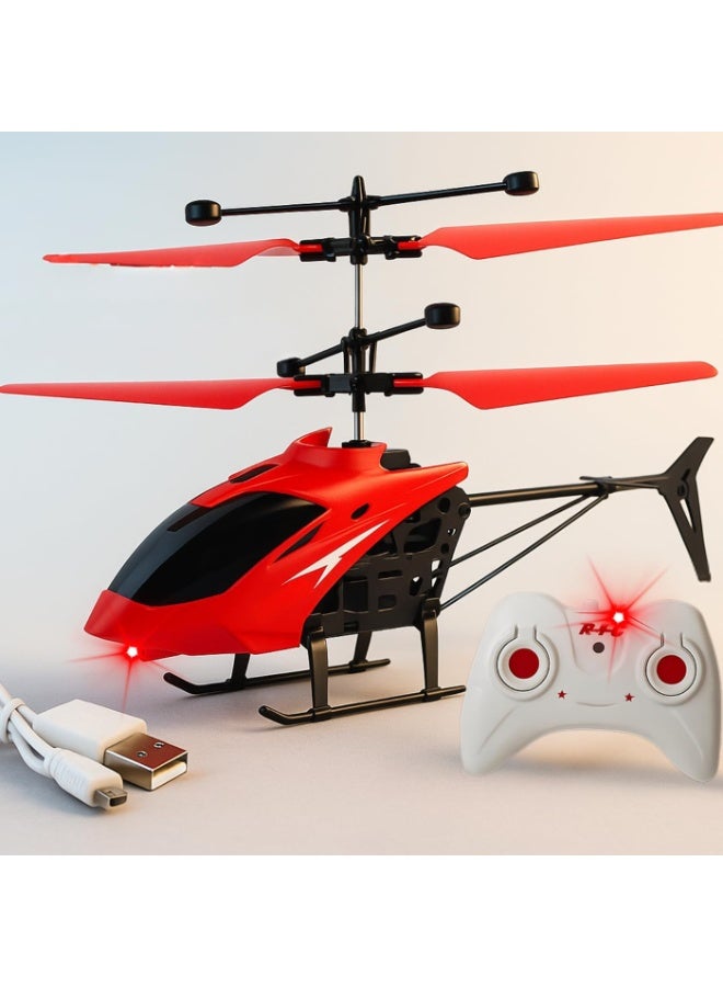 WAHA TOYS LED RC Helicopter for Kids – Infrared Induction Flying Toy with Remote Control, USB Rechargeable Mini Helicopter with Gyro Balance & LED Lights (Red) - Image 2