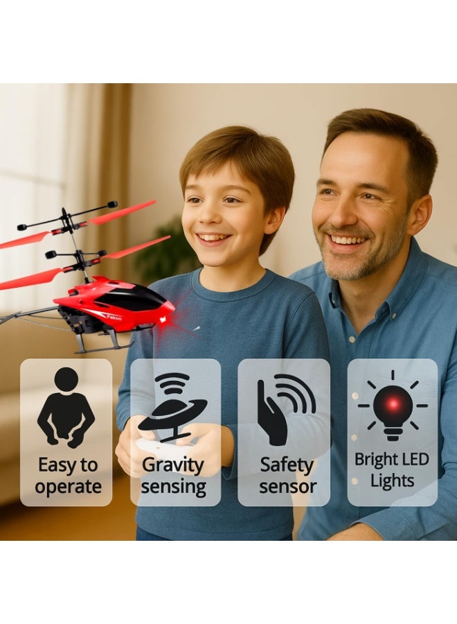 WAHA TOYS LED RC Helicopter for Kids – Infrared Induction Flying Toy with Remote Control, USB Rechargeable Mini Helicopter with Gyro Balance & LED Lights (Red) - Image 4