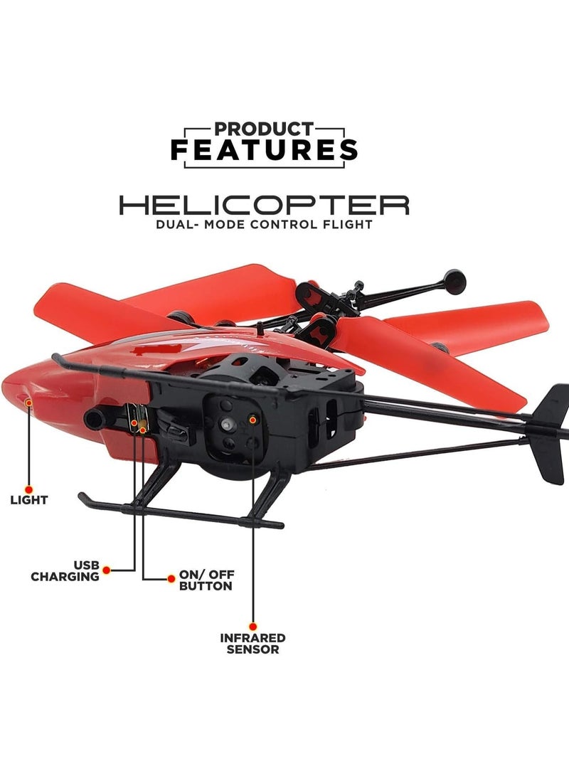 WAHA TOYS LED RC Helicopter for Kids – Infrared Induction Flying Toy with Remote Control, USB Rechargeable Mini Helicopter with Gyro Balance & LED Lights (Red) - Image 3