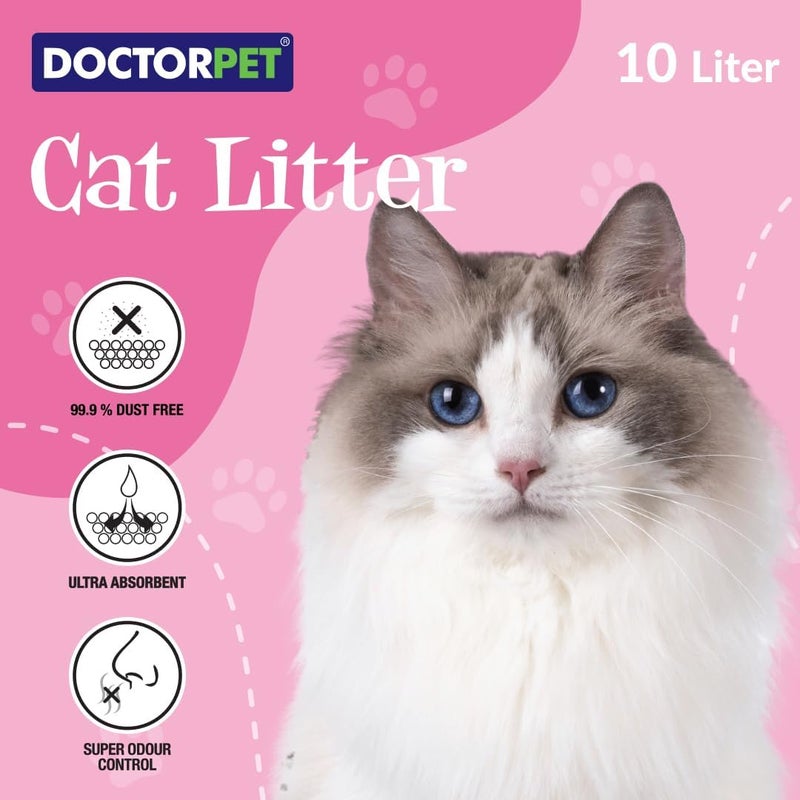 DoctorPet Baby Powder Scented Clumping Cat Litter –  100% Clumping Micro Bentonite, Instant Strong Clumping, Ultra Absorbent, Dust-Free, Baby Powder Fragrance, Pet Safe 10L - Image 2