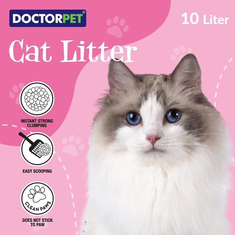 DoctorPet Baby Powder Scented Clumping Cat Litter –  100% Clumping Micro Bentonite, Instant Strong Clumping, Ultra Absorbent, Dust-Free, Baby Powder Fragrance, Pet Safe 10L - Image 3