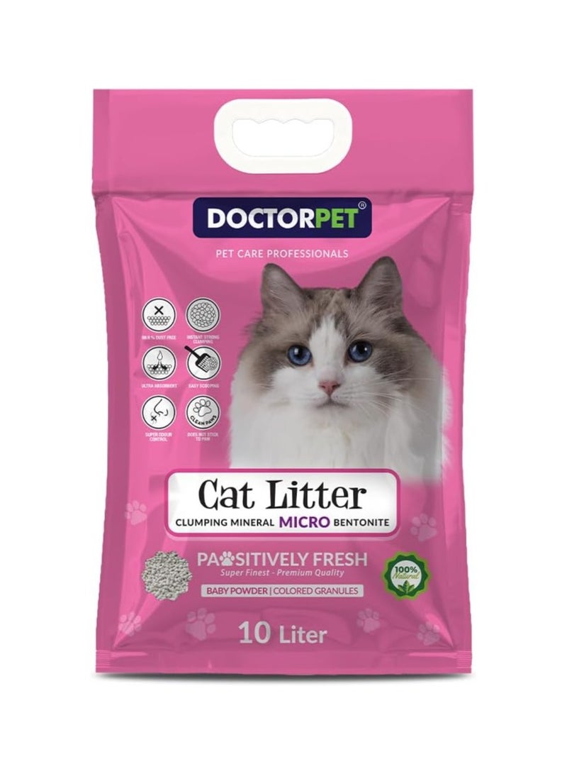DoctorPet Baby Powder Scented Clumping Cat Litter –  100% Clumping Micro Bentonite, Instant Strong Clumping, Ultra Absorbent, Dust-Free, Baby Powder Fragrance, Pet Safe 10L - Image 1