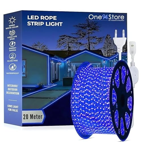 One94Store ون94ستور 20 متر ضوء LED أزرق على شكل حبل للزينة | ضوء أنبوب LED مقاوم للماء للسقف، ديكور المنزل، الاستخدام الداخلي والخارجي | ضوء شريط LED لزينة ديوالي والمهرجانات - Image 1