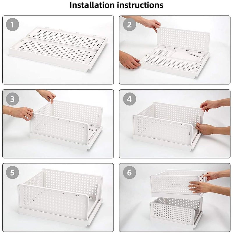 EKANTIK EKANTIK Wardrobe Sliding Drawer Foldable Storage Box Shelf Basket Stackable Collapsible Cupboard Closet Divider Separator For Clothes Food Snacks Etc Organizers 3 Layer Pack of 1  - Image 5