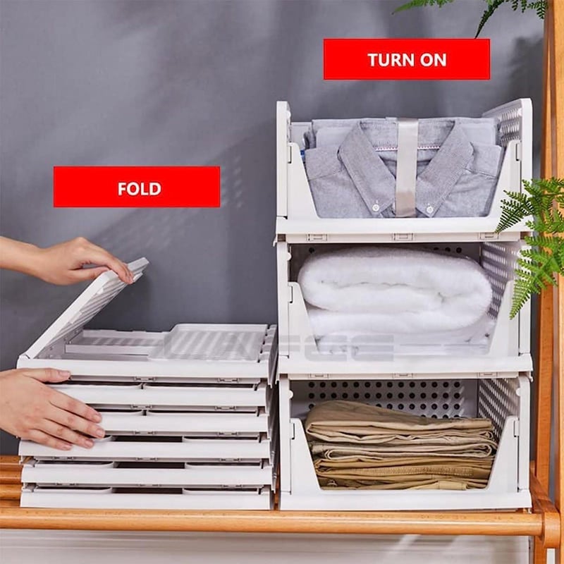 EKANTIK EKANTIK Wardrobe Sliding Drawer Foldable Storage Box Shelf Basket Stackable Collapsible Cupboard Closet Divider Separator For Clothes Food Snacks Etc Organizers 3 Layer Pack of 1  - Image 4