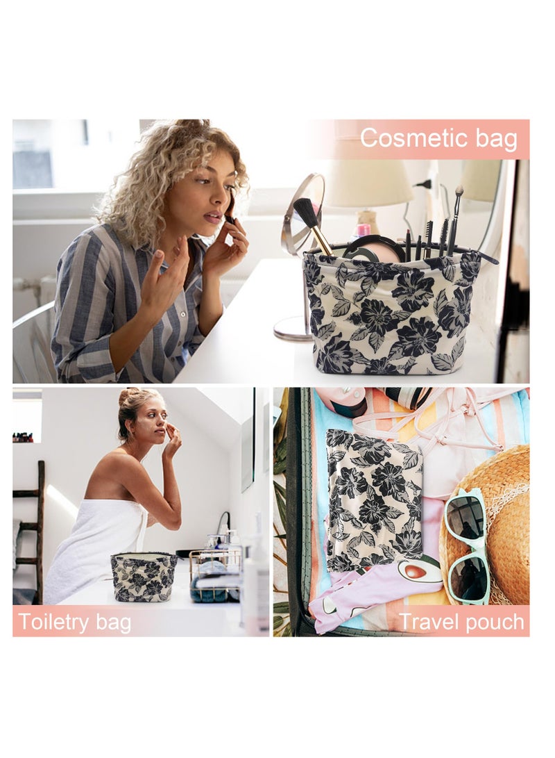 Cute Floral Makeup Bag Large Capacity Embroidered Pouch Portable Travel Toiletry Bag for Women and Girls - Image 4