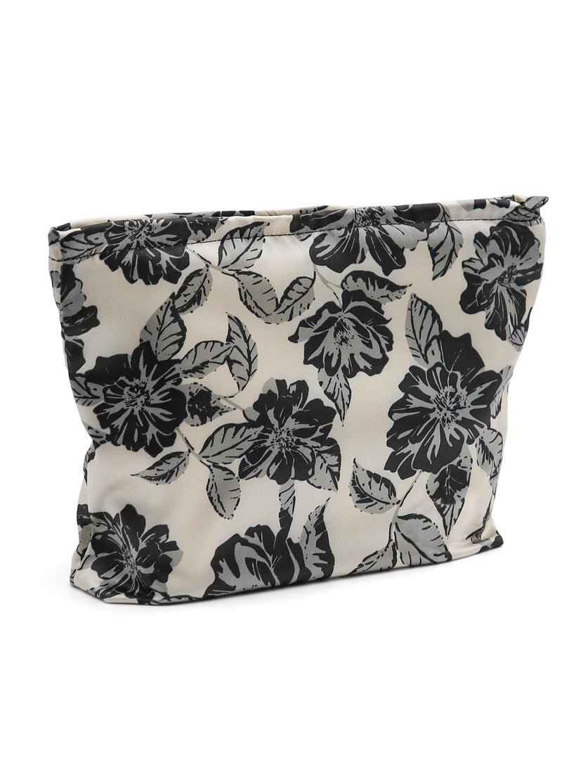 Cute Floral Makeup Bag Large Capacity Embroidered Pouch Portable Travel Toiletry Bag for Women and Girls - Image 1