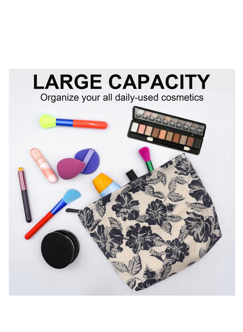 Cute Floral Makeup Bag Large Capacity Embroidered Pouch Portable Travel Toiletry Bag for Women and Girls - Image 2