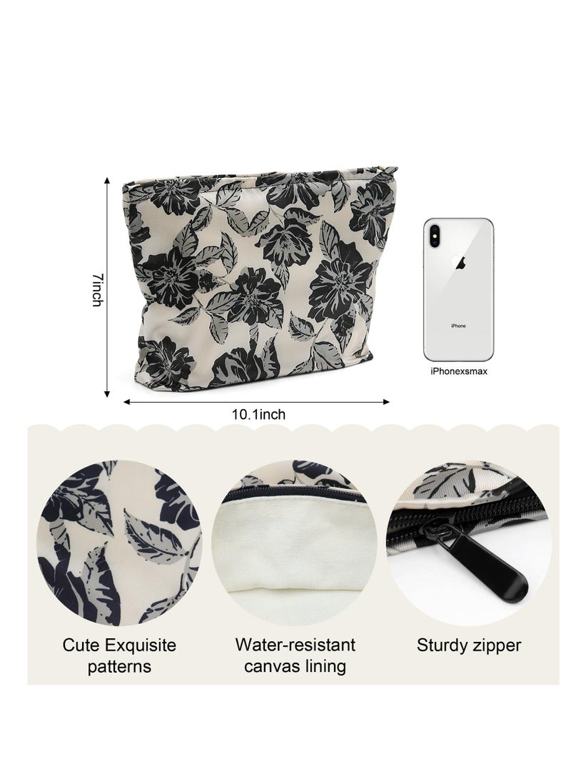 Cute Floral Makeup Bag Large Capacity Embroidered Pouch Portable Travel Toiletry Bag for Women and Girls - Image 3
