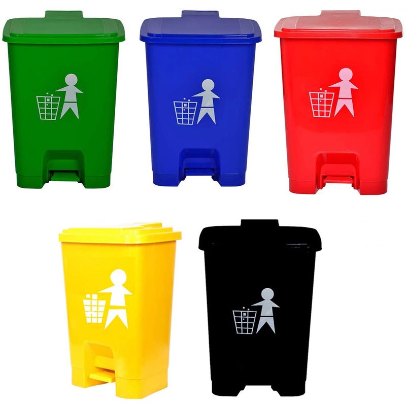 Dhwani Enterprise Dhwani Enterprise Plastic Pedal Dustbin Biomedical waste bins for hospitals Set of 5 BlueGreenRedBlackYellow 10 LTR WITH CHECK DUSTER CLOTH FREE  - Image 1