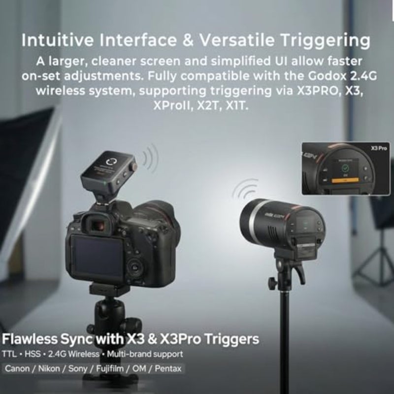 AD300Pro II AD300 Pro II TTL HSS Outdoor Flash Strobe, 350 Full Power Flashes/1/512-1/1 Power Adjust/0.01-1.5s Recycle/16-Color Group Indicator Lights/12W Bi-Color Modeling Lamp/HD Color Screen - Image 3