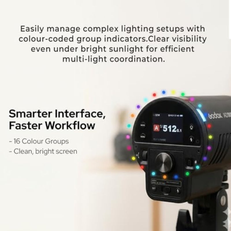 AD300Pro II AD300 Pro II TTL HSS Outdoor Flash Strobe, 350 Full Power Flashes/1/512-1/1 Power Adjust/0.01-1.5s Recycle/16-Color Group Indicator Lights/12W Bi-Color Modeling Lamp/HD Color Screen - Image 5