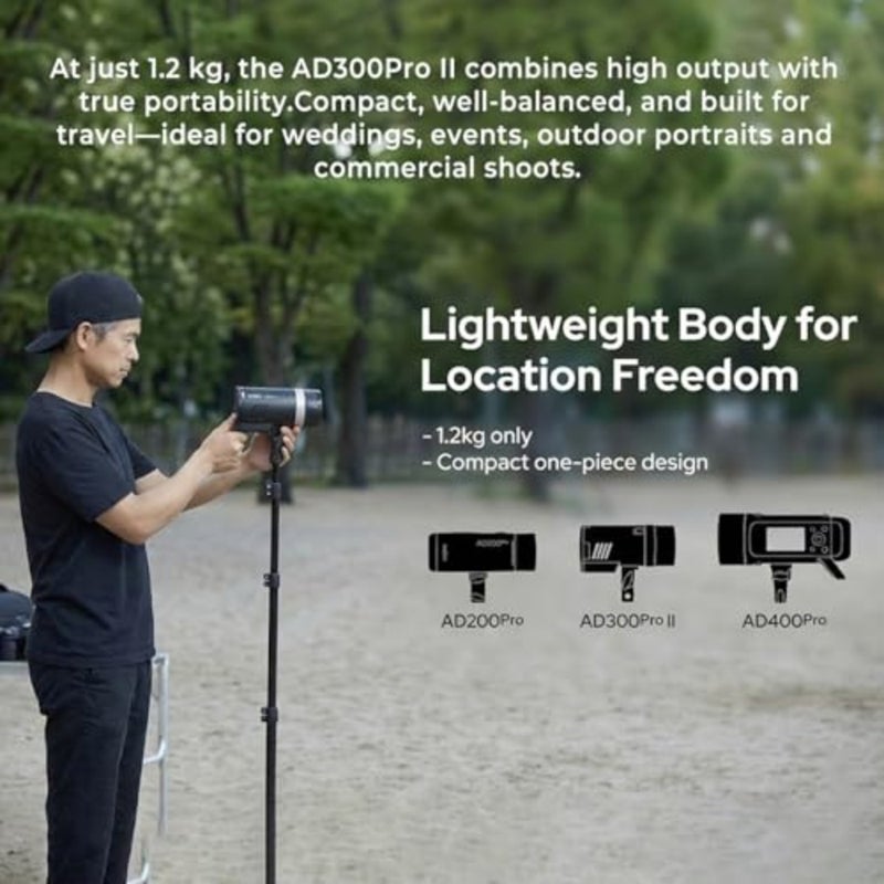 AD300Pro II AD300 Pro II TTL HSS Outdoor Flash Strobe, 350 Full Power Flashes/1/512-1/1 Power Adjust/0.01-1.5s Recycle/16-Color Group Indicator Lights/12W Bi-Color Modeling Lamp/HD Color Screen - Image 4