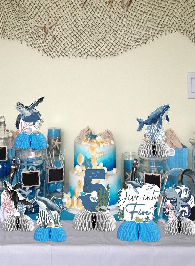 Fangleland 8Pcs Dive Into Five Honeycomb Centerpieces for Boys, 5th Birthday Ocean Themed Under The Sea Table Toppers Five Years Old Party Supplies - Image 4