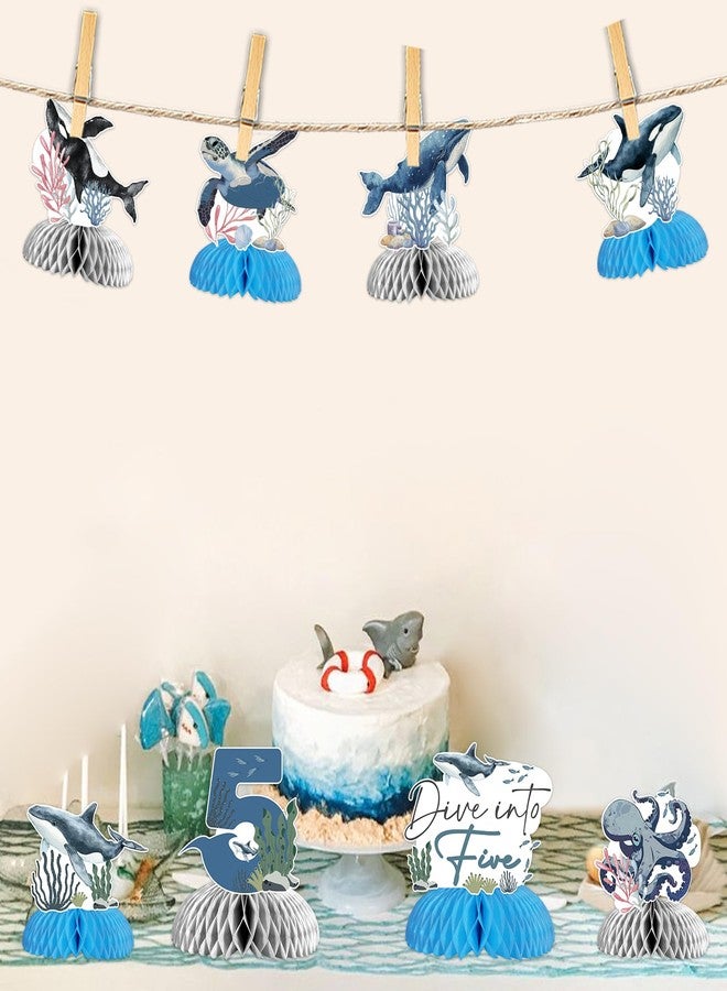 Fangleland 8Pcs Dive Into Five Honeycomb Centerpieces for Boys, 5th Birthday Ocean Themed Under The Sea Table Toppers Five Years Old Party Supplies - Image 2