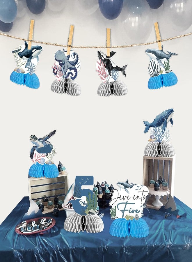 Fangleland 8Pcs Dive Into Five Honeycomb Centerpieces for Boys, 5th Birthday Ocean Themed Under The Sea Table Toppers Five Years Old Party Supplies - Image 3