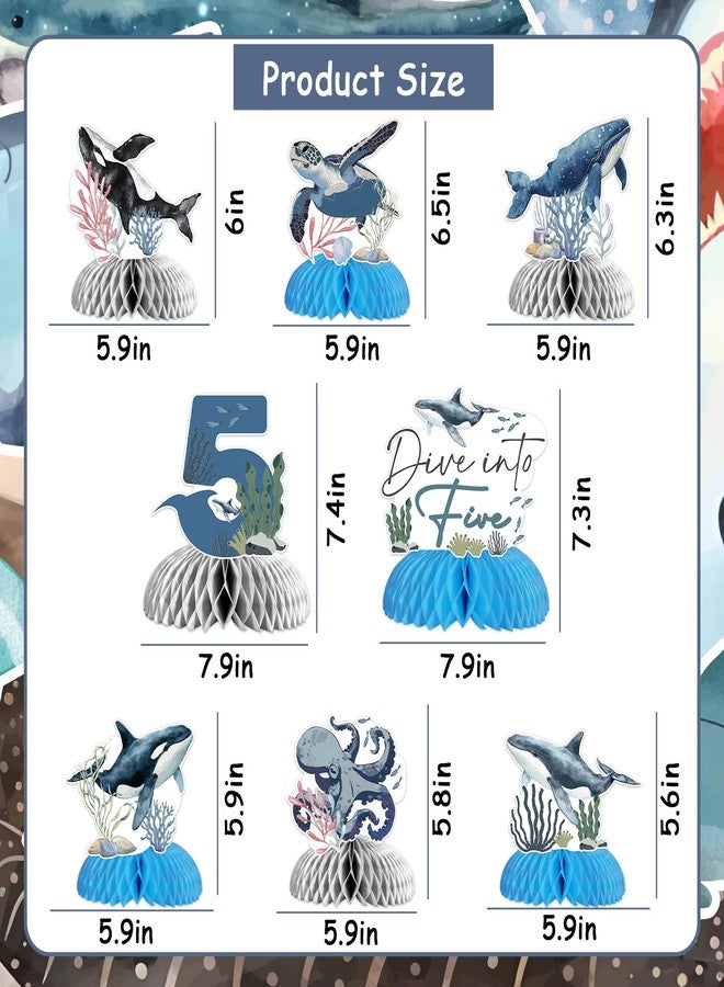 Fangleland 8Pcs Dive Into Five Honeycomb Centerpieces for Boys, 5th Birthday Ocean Themed Under The Sea Table Toppers Five Years Old Party Supplies - Image 5