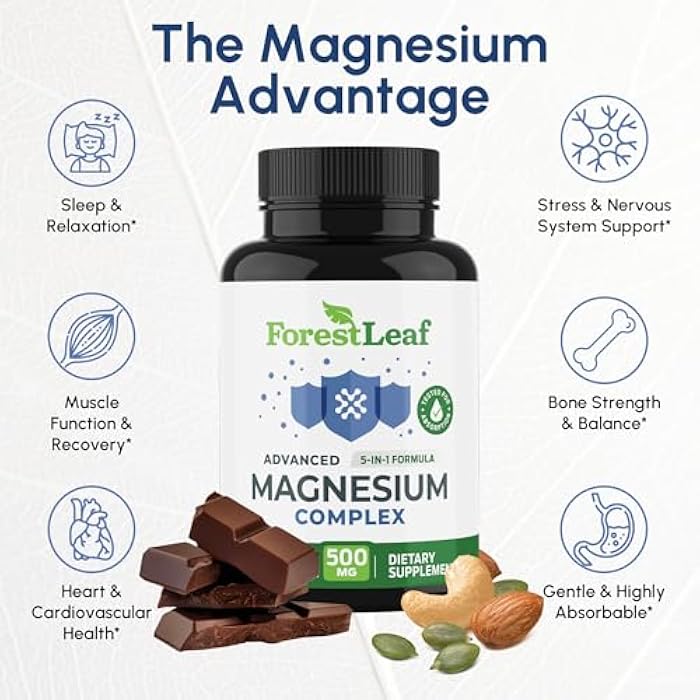 ForestLeaf Magnesium Complex for Women and Men - 500mg Magnesium Supplement for Sleep - 5-in-1 Chelated Magnesium Citrate, Bisglycinate, Malate, Taurate, Oxide (120 Ct) - Image 5
