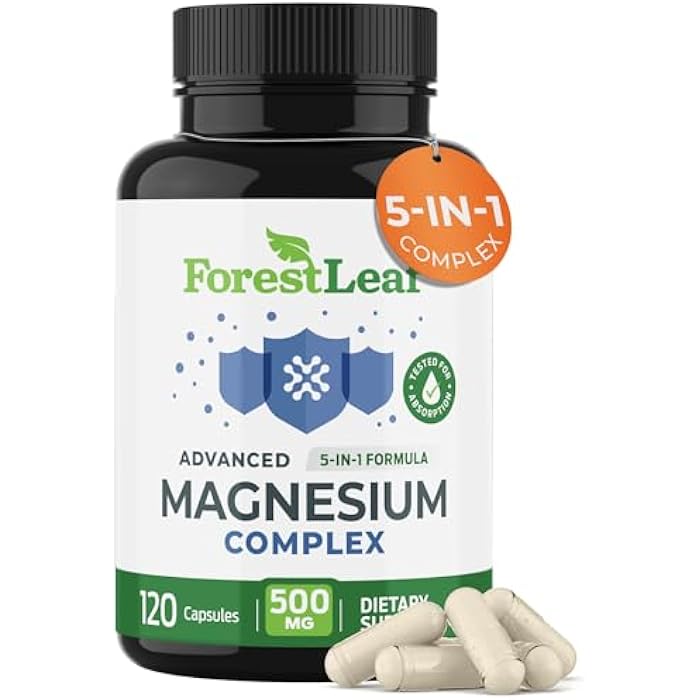 ForestLeaf Magnesium Complex for Women and Men - 500mg Magnesium Supplement for Sleep - 5-in-1 Chelated Magnesium Citrate, Bisglycinate, Malate, Taurate, Oxide (120 Ct) - Image 1