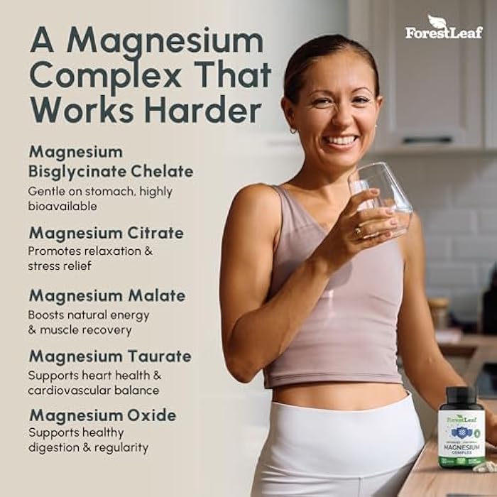 ForestLeaf Magnesium Complex for Women and Men - 500mg Magnesium Supplement for Sleep - 5-in-1 Chelated Magnesium Citrate, Bisglycinate, Malate, Taurate, Oxide (120 Ct) - Image 2