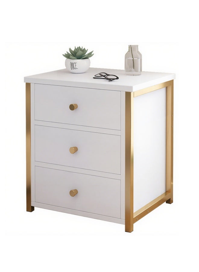 GoldenLike  طاولة بجانب السرير، طاولة جانبية عصرية مع درج تخزين، طاولة جانبية بإطار ذهبي لغرفة النوم، غرفة المعيشة، لون أبيض (45*35*50 سم) - Image 3