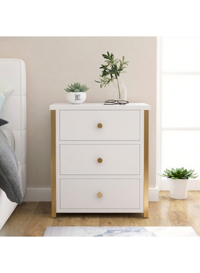 GoldenLike  طاولة بجانب السرير، طاولة جانبية عصرية مع درج تخزين، طاولة جانبية بإطار ذهبي لغرفة النوم، غرفة المعيشة، لون أبيض (45*35*50 سم) - Image 5