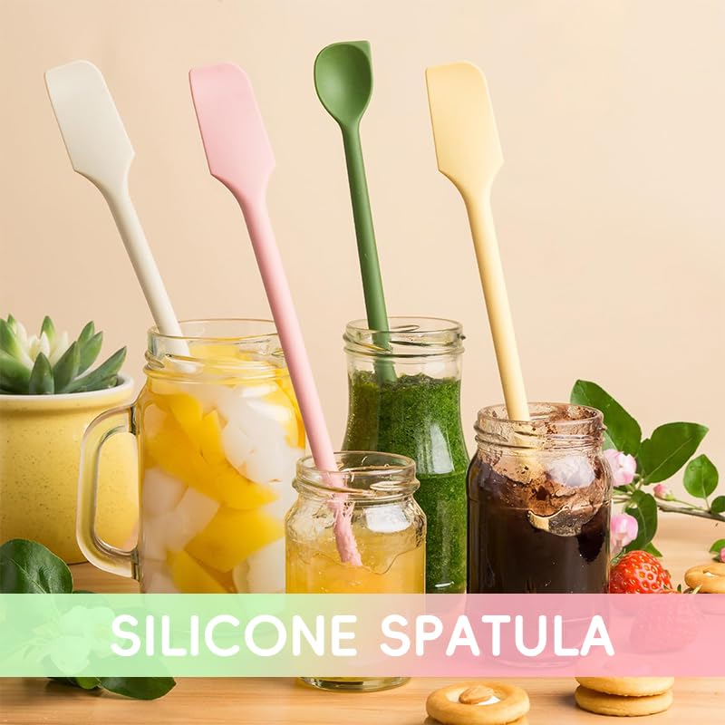 Supvox® Silicone Spatula Set - 4Pcs 10'' Kitchen Mixing Scraper Spatula Set Dual-Head Baking Tools Small Size Spoon Spatulas for Dough, Frosting & Batter, Food, 4 Color Options - Image 5