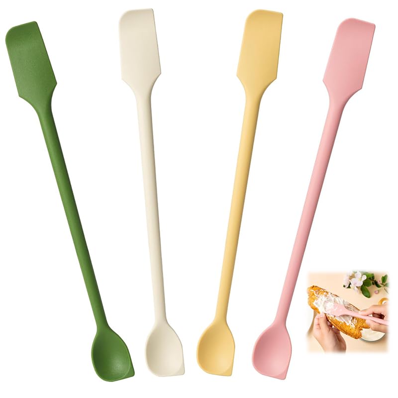 Supvox® Silicone Spatula Set - 4Pcs 10'' Kitchen Mixing Scraper Spatula Set Dual-Head Baking Tools Small Size Spoon Spatulas for Dough, Frosting & Batter, Food, 4 Color Options - Image 1